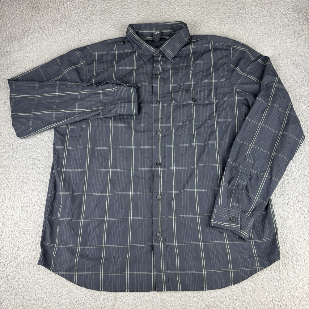 Mountain Hardwear Men Button Up Long Sleeve Blue Plaid Shirt Size Xl Hiking